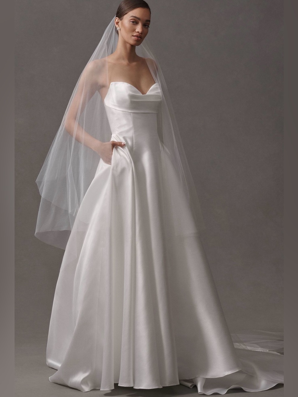 BHLDN Maxine Cathedral Veil w/ Blusher - Light Ivory - NEW